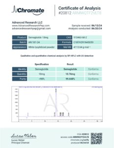 Semaglutide 10mg COA — Lot AR/101-24