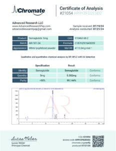 Semaglutide 5mg COA — Lot AR/101-24